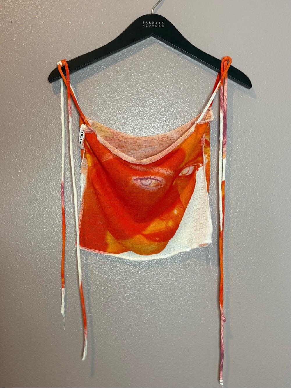 Orange Tie-Dye Face Print Crop Top